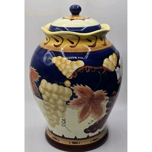 Large Biscotti Ceramic Cookie Jar Canister for Nonni's Tuscan Fruit Design EUC - Picture 4 of 15